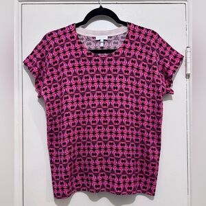 ESCADA SPORT Pink & Black Heart Print Short Sleeve Sweater, Sz Lg